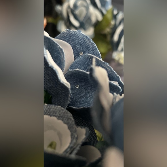 One dozen handmade Denim Roses in full bloom. - Picture 10 of 11